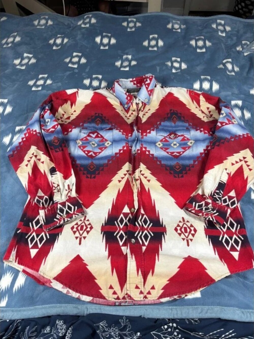 Roughrider by Circle T Mens Southwestern Geometric Western Shirt Red Large